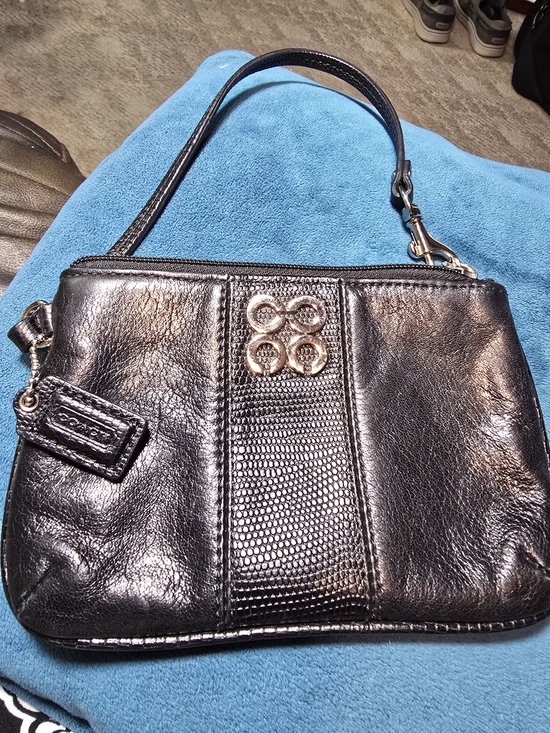 Coach Handbags - COACH Black Leather Wristlet with Signature Hardware Great Condition 6.5x4.5